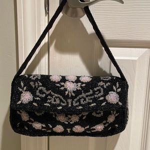 Christina Black and Pink fully beaded bag